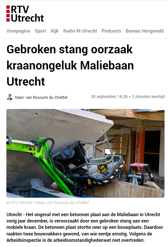 Ongeval Maliebaan Utrecht torenkraan Haegens onderzoek afgerond